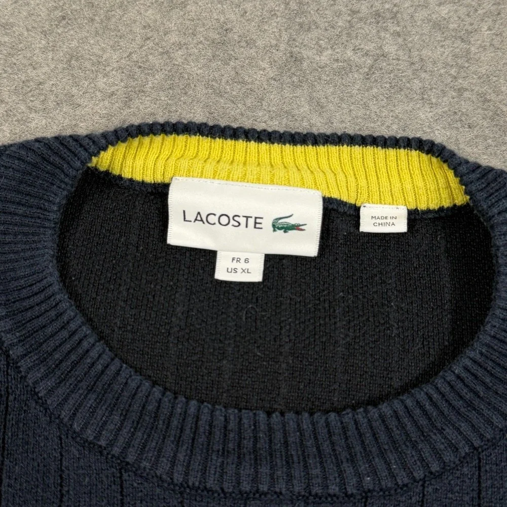 Lacoste Dark Navy Blue Ribbed Knit Crew Neck Pullover Sweater Men's Size‎ XL